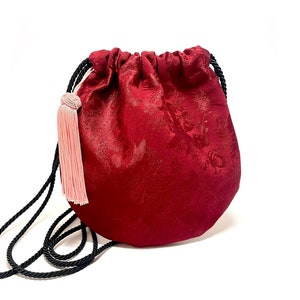 Red kimono bag, zero waste recycled purse, boho bag, red evening bag, zero waste bag, red bucket bag, boho girl gift, orient crossbody bag