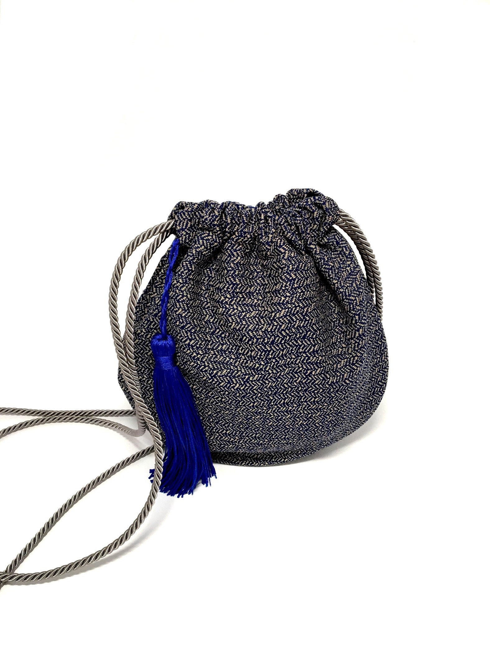 Unique Blue Bucket Bag With Tassel Zero Waste Recycled Purse - Etsy