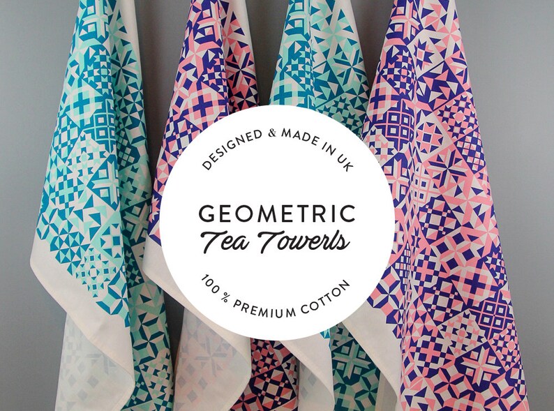 2 Geometric Tea Towels 100premium Cotton Made in UK Etsy