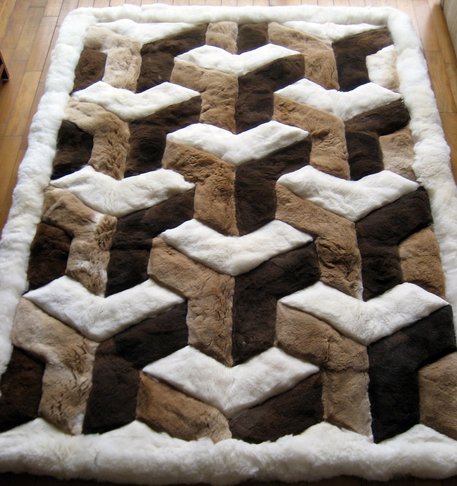 Baby Alpaca Fur Rug With Geometric Design. Handmade in Peru. Etsy