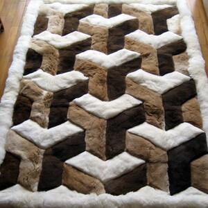 Baby Alpaca Fur Rug with Geometric Design. Handmade  in Peru.