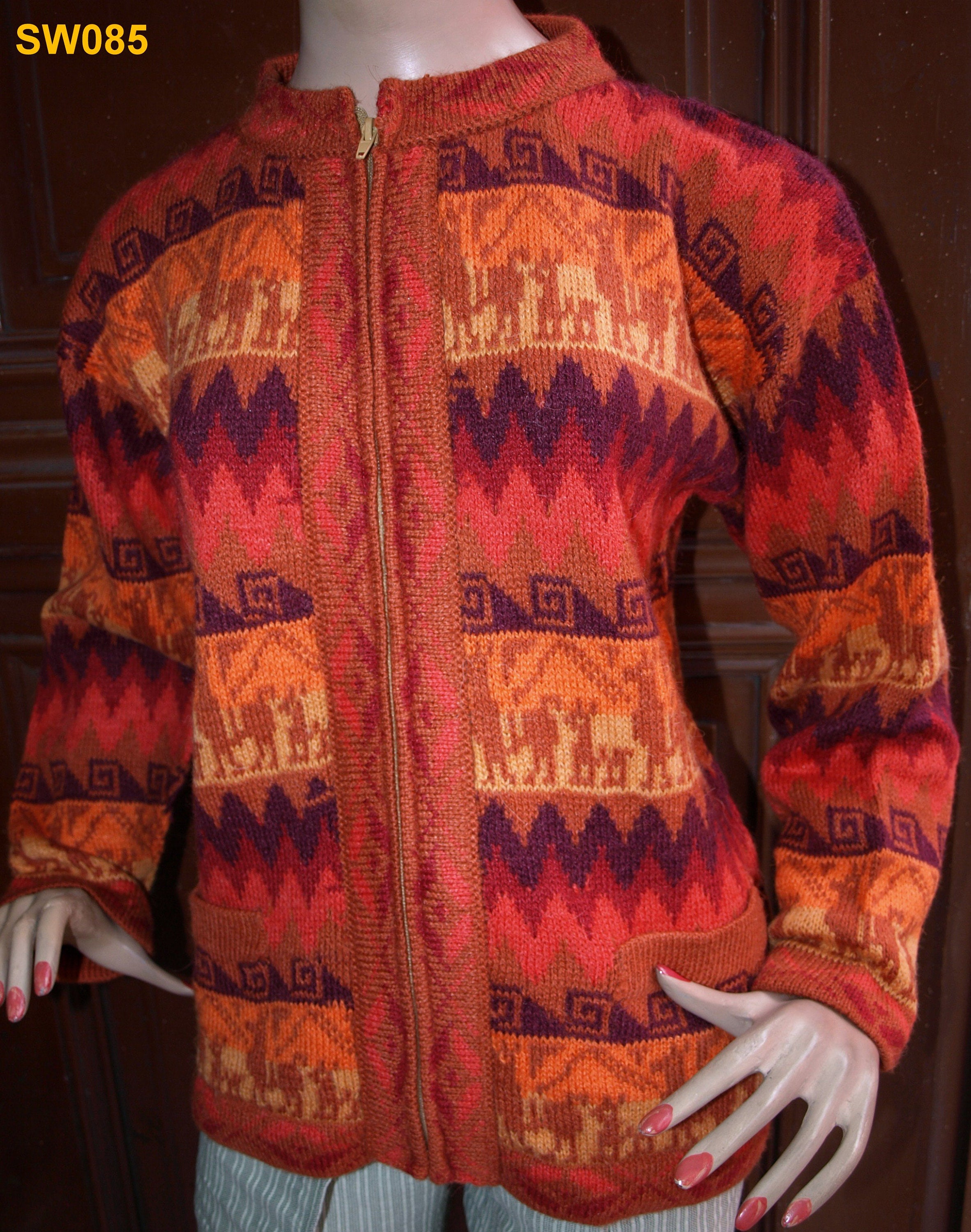 Alpaca Cardigan Sweater in Orange Black and Purple Women Inca Etsy