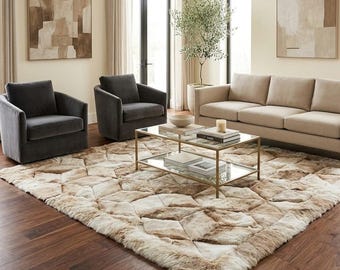 Baby Alpaca Fur Rug. Cubic Design. Handmade in Peru.  AR0134