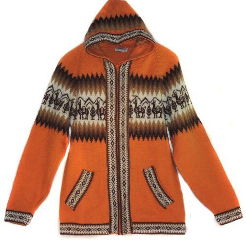 Orange Hooded Alpaca Sweater Hippie Style SW045 made in - Etsy