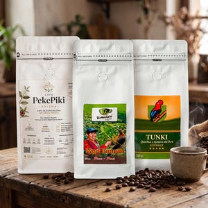 Peruwiańska kawa specjalistyczna w pudełku 64 uncje: ziarna kawy Gourmet Tunki, Geisha i Uchunari – organiczne próbki z jednego źródła w mikropartiach z Puno