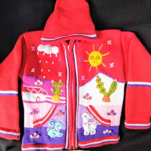 Child&#39;s Arpillera Handmade Peruvian Sweater (Red)