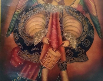 美品アンディ・レイキー☆大天使ウリエルUriel アクリル原画 サイン付き Painting on Wood 'archangel Uriel' - Sacred Art - Catholic Art