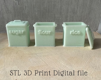 3D print file Dollhouse Miniature Rice, Flour, Sugar kitchen cannisters STL digital download