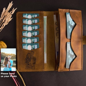 Cuero personalizado de la billetera para mujeres, regalo del día de San Valentín esposa del esposo, billetera con cremallera personalizada, lindo regalo de cumpleaños novia mamá hermana