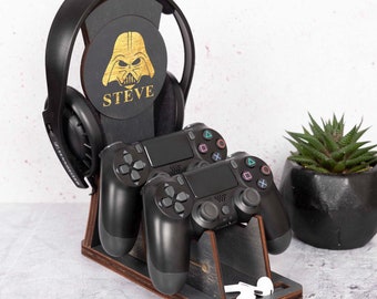 Fathers Day Gift Star Wars Inspired Controller Headset Stand Wood, Cool Gift Dad Husband Son, Birthday Gift Boyfriend, Gaming Holder Stand