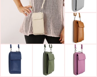 Custodia a tracolla per telefono con tracolla, borsa per telefono cellulare, organizer da viaggio, borsa portafoglio in pelle per iPhone da donna, custodia per telefono con tracolla