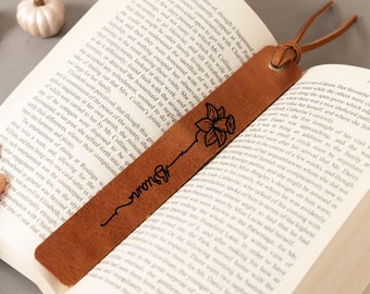 Birth Flower Leather Bookmark Personalized, Custom Bookmark for Daughter, Bookmark for Girls, February Birthday Gift, Valentines Gift Women