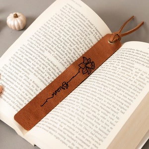 Birth Flower Leather Bookmark Personalized, Custom Bookmark for Daughter, Bookmark for Girls, February Birthday Gift, Valentines Gift Women
