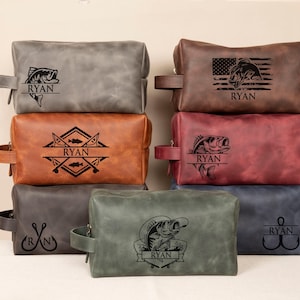 Personalized Fisherman Toiletry Bag Gift Mens, Custom Fishing Engraved Dopp Kits Deer Fisherman Dad Husband Father Gift, Birthday Gift Him