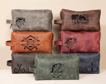 Personalized Fisherman Toiletry Bag Gift Mens, Custom Fishing Engraved Dopp Kits Deer Fisherman Dad Husband Father Gift, Birthday Gift Him