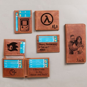 Regalo de jugador personalizado para niños, hijos, novios, esposos y padres, billetera de cuero grabada para hombre, regalo de Navidad único para amantes de los juegos, billetera genial para jugadores