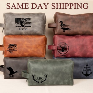 Personalized Duck Hunter Bag, Leather DoppKit Deer Hunter Husband Gift, Fishing Hunting Gift Fisherman, Groomsman Gift, Best Valentines Gift