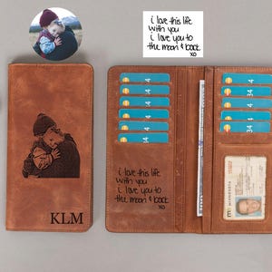 Picture Wallet Gift Husband, Christmas Gift for Dad, Leather Mens Long Wallet, Unique 60th birthday gift for Him, Anniversary Gift Boyfriend