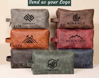Personalized Employee Appreciation Gift, Corporate Gift, Co Worker Gift, Leather Dopp Kit Bag, Bulk Gift for Clients, Toiletry Bag Mens Gift