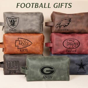Personalized Leather Toiletry Bag for Football Players, Football Graduation Gifts, Gift for Football Lovers, Team Gift Ideas, Husband Gift