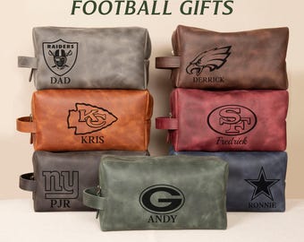 Personalized Leather Toiletry Bag for Football Players, Football Graduation Gifts, Gift for Football Lovers, Team Gift Ideas, Husband Gift