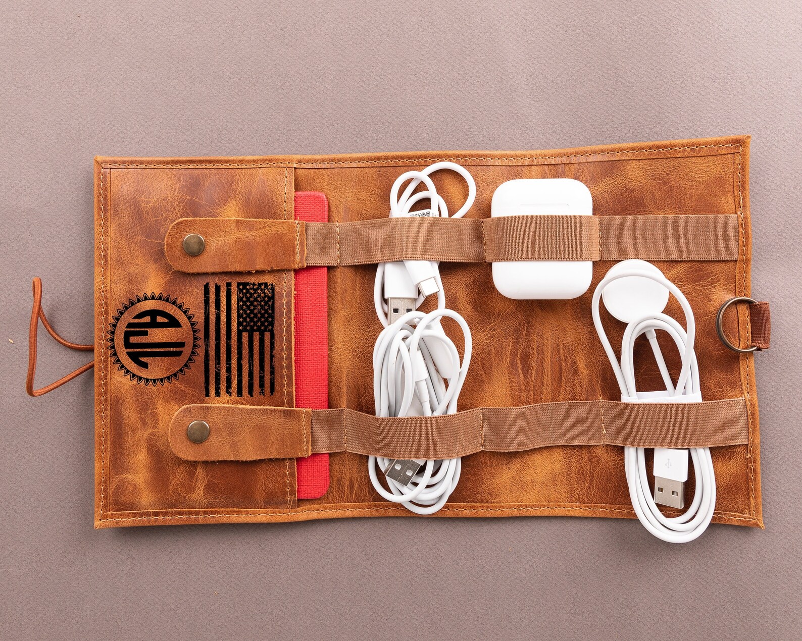 Personalized Leather Cable Organizer Travel Tech Cord Etsy