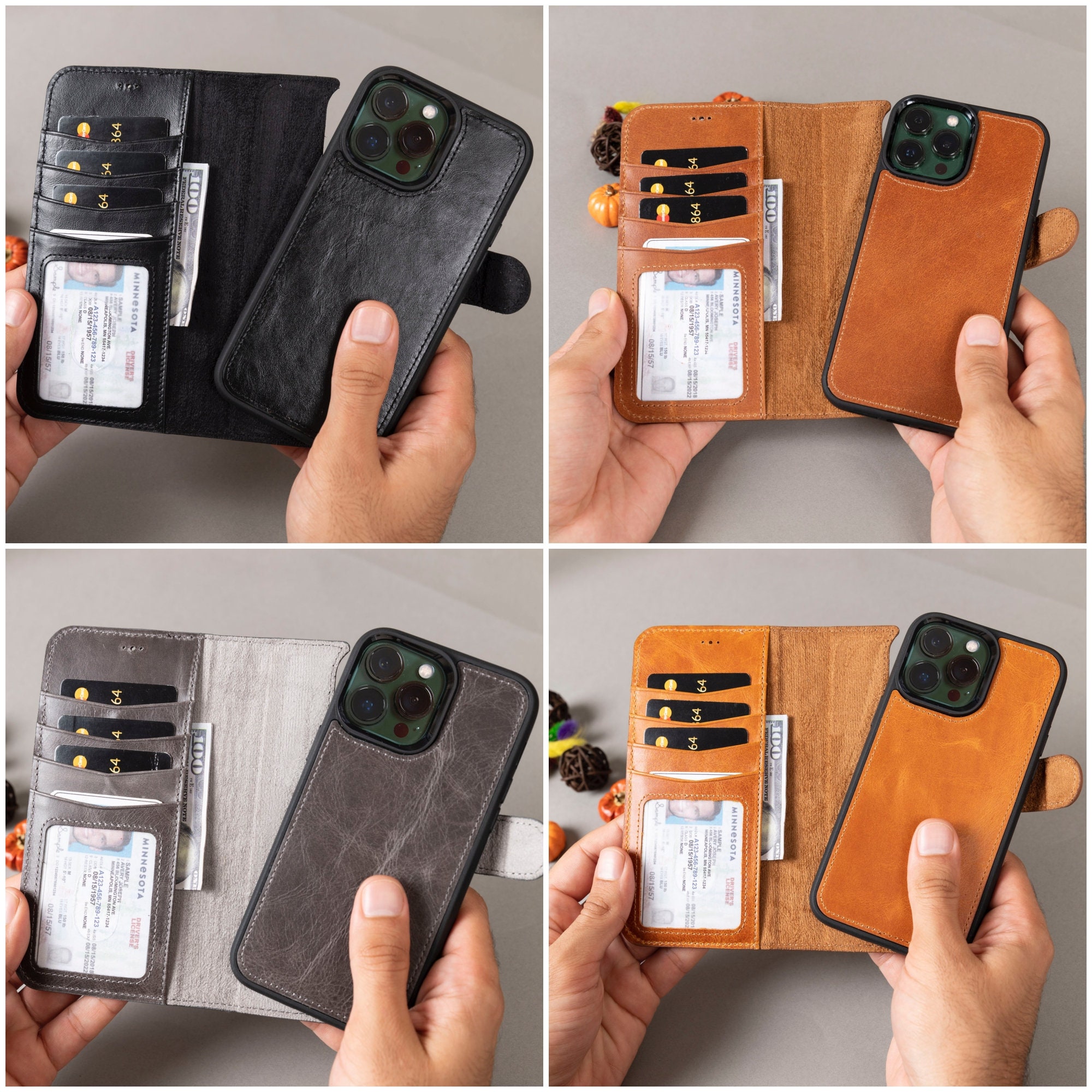 BUSDOG Compatible con iPhone 14 Pro Max - Funda tipo cartera para mujeres y  hombres, funda de cuero de lujo de diseñador, protección para cámara