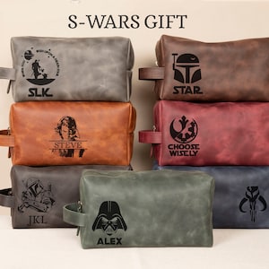 Personalized S Wars Inspired Leather DoppKit Bag, Engraved Mens Toiletry Bag, Star W Lover Wedding Gift, Fathers Day Gift for Husband Him
