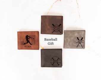 Cartera de cuero de béisbol personalizada, regalo perfecto para él, novio, papá o entrenador de béisbol, billetera navideña única con temática de béisbol