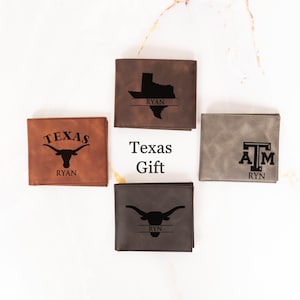 Regalos de billetera con el estado de Texas personalizados para hombres, regalos personalizados para amantes de Texas, regalos de billetera de cuero de Texas para papá, esposo, novio, regalos de cumpleaños