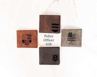Personalized Name Initials Leather Wallet Police Officer Gift, Custom Policeman Wallet Gift, Law Enforcement Wallet, Gift for Dad, Boyfriend