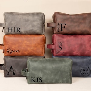 Custom Dopp Kit Mens Leather Accessory, Personalized Men&#39;s Gifts Leather Toiletry Bag, Anniversary Gift for Husband, Graduation Gift for Him