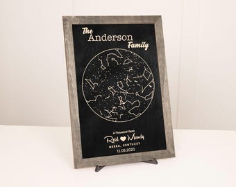 Cadeau personnalisé pour la Saint-Valentin mari et femme, carte des étoiles par date sur bois, cadeau de jeunes mariés pour couple parents, étoiles du ciel nocturne personnalisées sur idée cadeau mariage