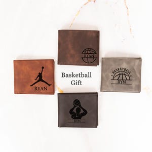 Cartera de baloncesto de cuero para hombres, billetera larga y de identificación, regalo de cumpleaños perfecto para novio, jugador de baloncesto o entrenador, regalo único para él