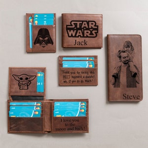 Billetera de S Wars personalizada, regalo para hombre, regalo de Navidad para él, billetera de cuero, regalo para fanáticos de S Wars, el mejor regalo de cumpleaños, regalo de aniversario