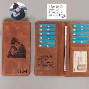 Cartera larga de piel personalizada para hombre, cartera vertical plegable de piel, ideal para marido, padre, regalo de Navidad para él, novio o abuelo.