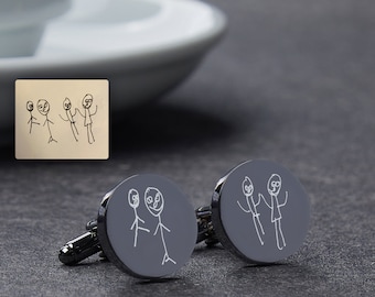 Personalized CuffLinks Mens, Kids Drawing CuffLinks, Christmas Gift for Dad from Kids, Money Clip for Husband, Metal Tie Clip for Him Dad