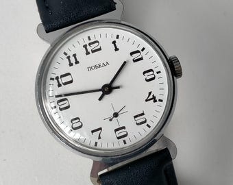 Pobeda ZIM 2602. Vintage Original Soviet Mechanical Classic Casual Watch. 1980s