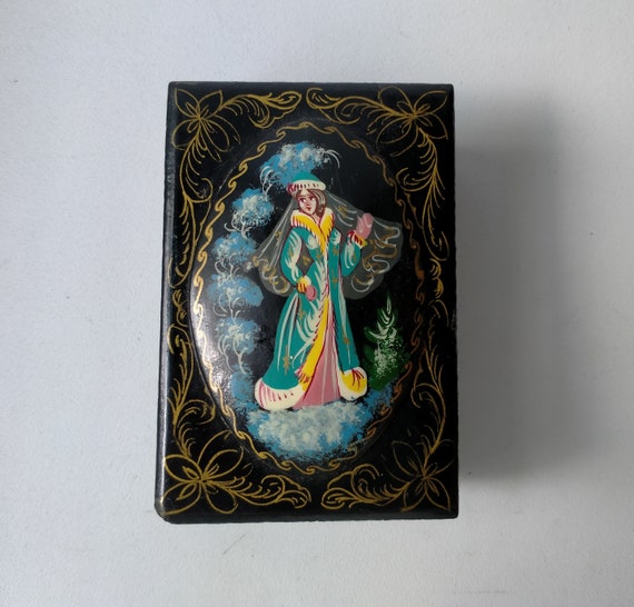 Palekh Lacquered Jewelry Box Vintage Soviet Small… - image 2
