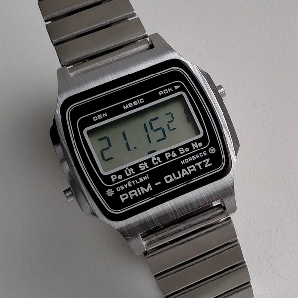 PRIM Quartz (Elektronika 5 30353 206) Black Design. Vintage Original Czechoslovakian Rare Digital Watch. 1980s