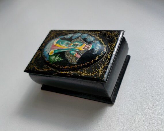 Palekh Lacquered Jewelry Box Vintage Soviet Small… - image 4
