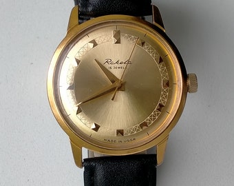 Montre de luxe classique mécanique soviétique vintage AU12,5 vintage Raketa 2609 plaquée or. Années 60