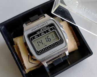 Elektronika 5 29353. Rare Model. Full Collectors Set. Original Vintage Soviet Digital Watch. 1987