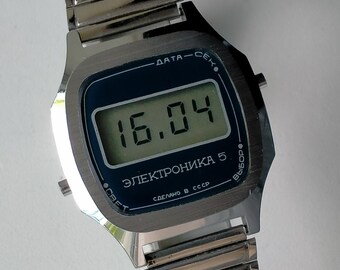 Elektronika 5 29351B B6-204B. Origineel vintage Sovjet casual digitaal horloge. Jaren 80