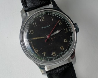 Pobeda Sports 2608. Model 107K. Vintage Original Soviet Rare Mechanical Watch. 1 MChZ 1956