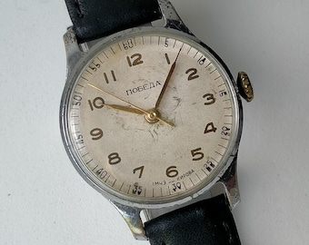 Pobeda Kirovskie 2608. Vintage Original Soviet Classic Mechanical Watch. 1 MChZ 1956