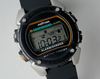 Pratina 91851 Wasserdichte Alarm Chrono. Vintage Original Digital Uhr. 1990er Jahren