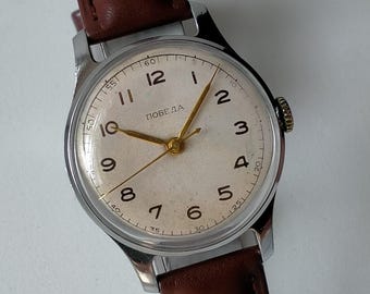 Pobeda 2608. Model CHN-38K. Oryginalny radziecki klasyczny zegarek mechaniczny. 1 MChZ lata 50.