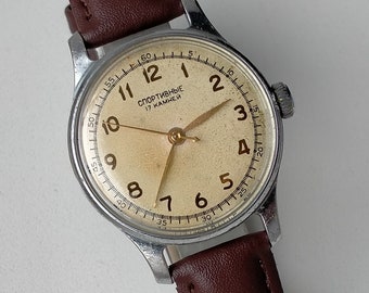 Sportivnie Kirovskie 41M (2608). Funzione cronometro. Rara custodia ermetica. Orologio meccanico sovietico originale vintage. 1 MCHZ anni '50