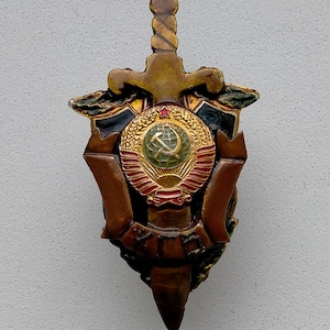 Guardia di frontiera KGB URSS. Distintivo commemorativo di smobilitazione. Distintivo unico della guardia di frontiera fatto a mano. Anni 1970